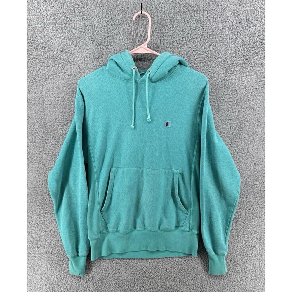 Champion Reverse Weave Hoodie Teal Green Pullover Sweatshirt Mens Sz Small